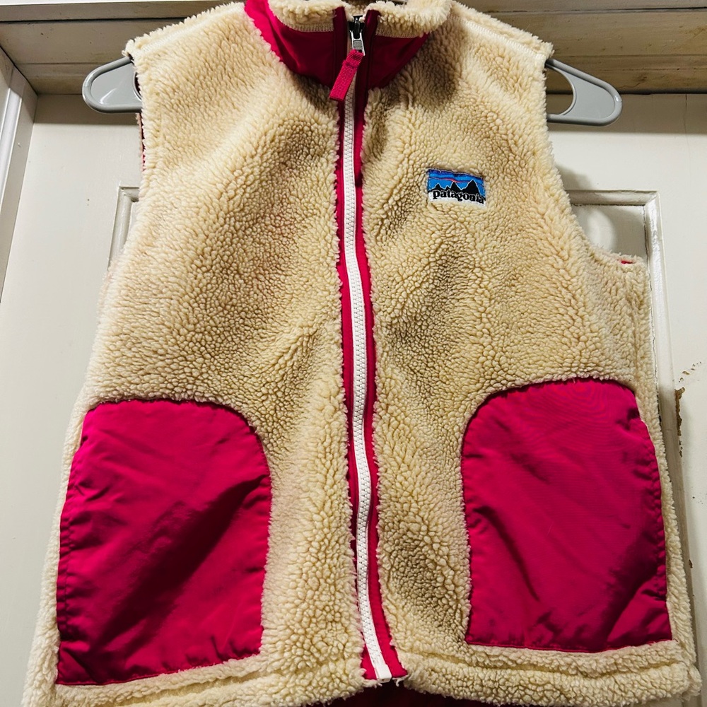 Patagonia Cream and Red Fleece Vest